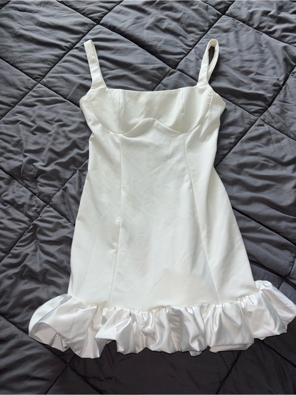 White Ruffle-Hem Mini Dress with Sweetheart Bodice